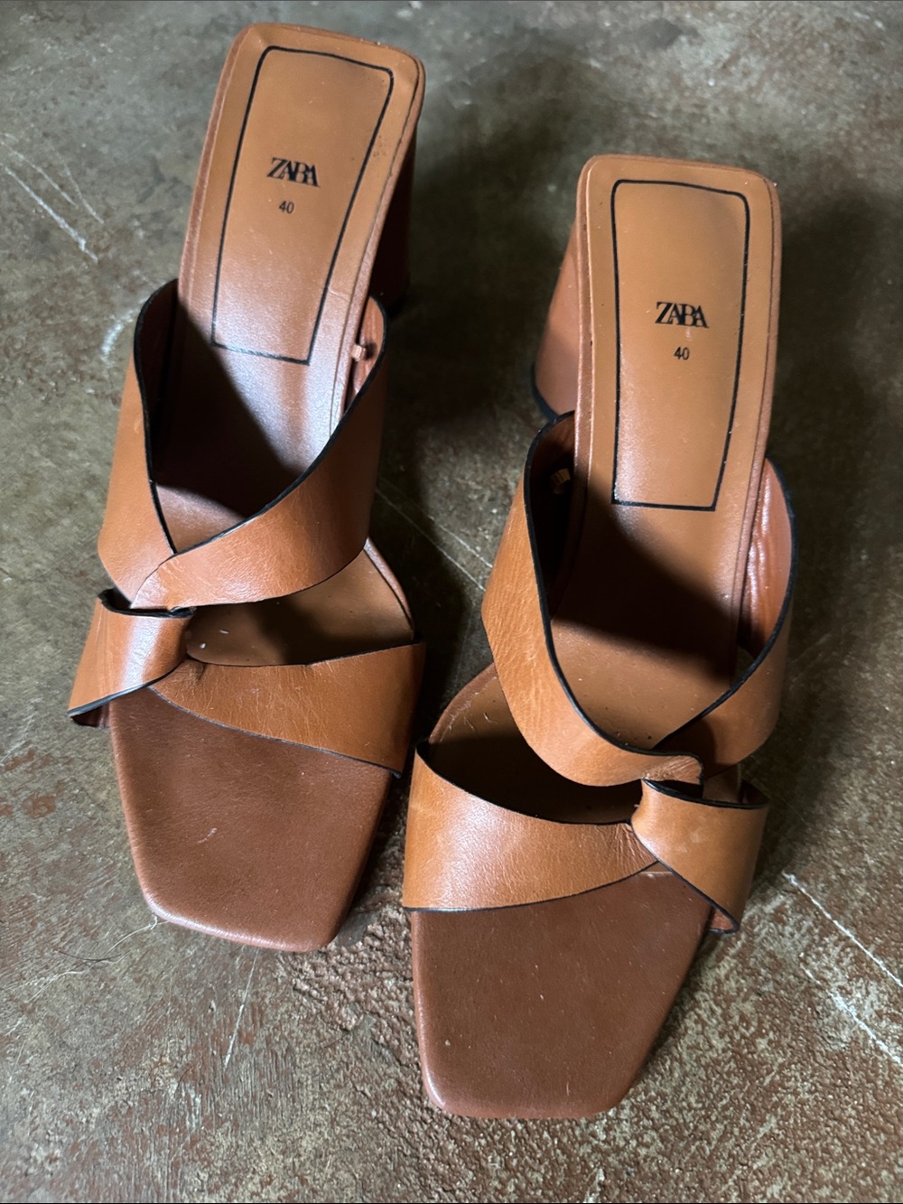 Zara Tan Brown Knotted Leather Mule Heels